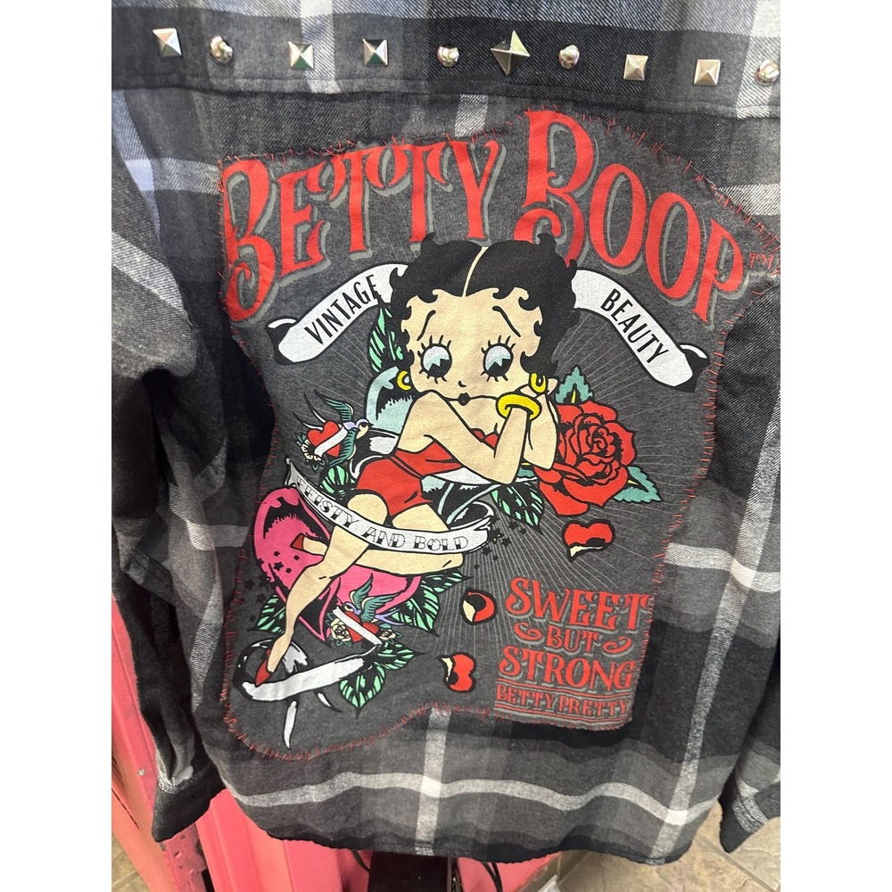 Upcycled Flannel Hoodie Betty Boop